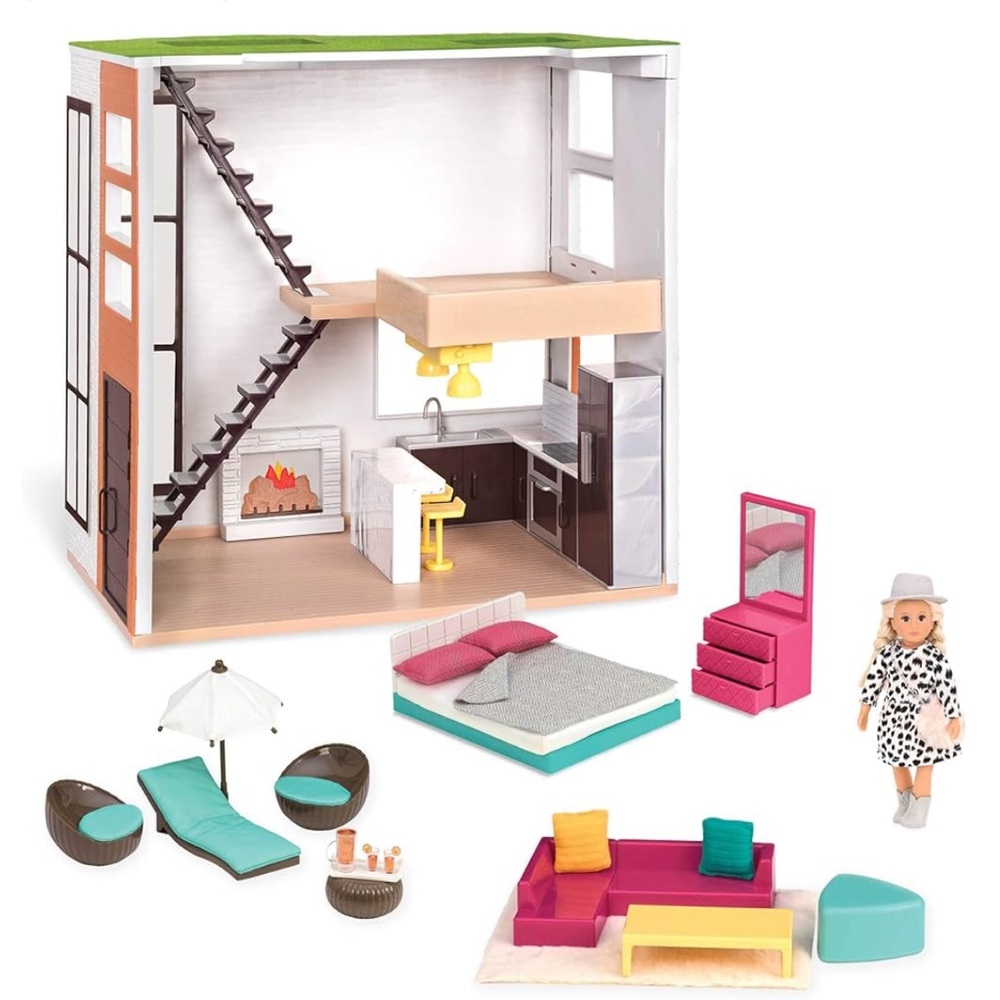 Lori Dolls – Living Room, Kitchen, Bedroom, Outdoor Patio Loft. 6” DOLL INCLUDED